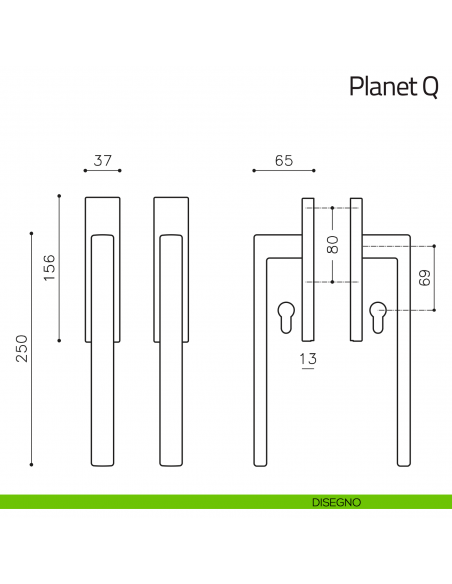 Maniglione per alzante scorrevole Planet Q Olivari accoppiato disegno