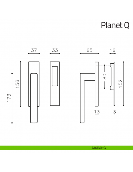 Maniglione per alzante scorrevole Planet Q corto Olivari singolo disegno