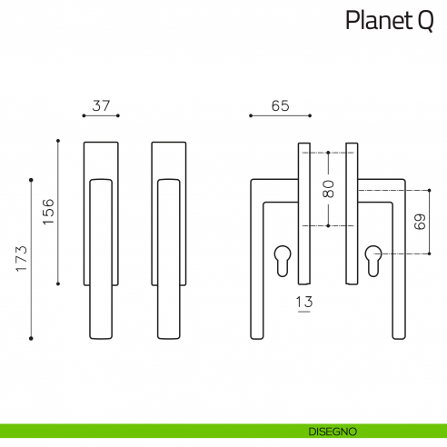 Maniglione per alzante scorrevole Planet Q corto Olivari accoppiato disegno