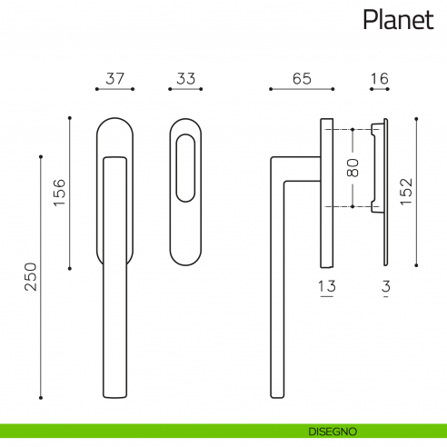 Maniglione per alzante scorrevole Planet Olivari singolo disegno
