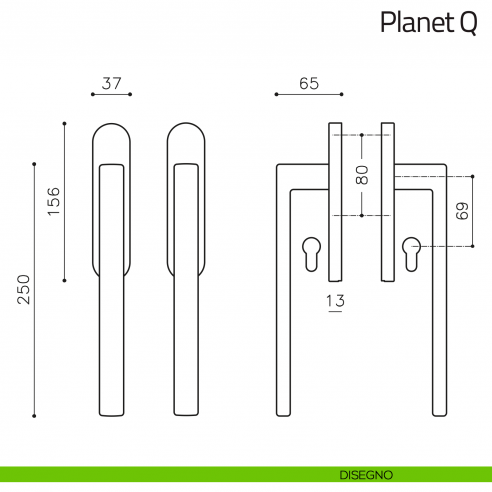 Maniglione per alzante scorrevole Planet Olivari accoppiato disegno