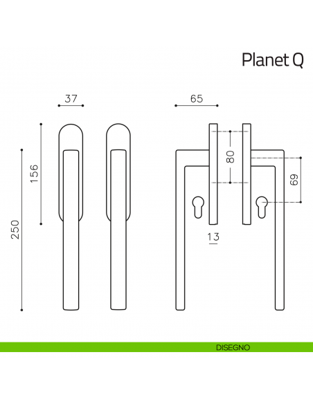Maniglione per alzante scorrevole Planet Olivari accoppiato disegno