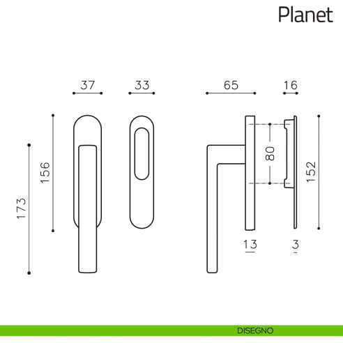 Maniglione per alzante scorrevole Planet corto Olivari singolo disegno