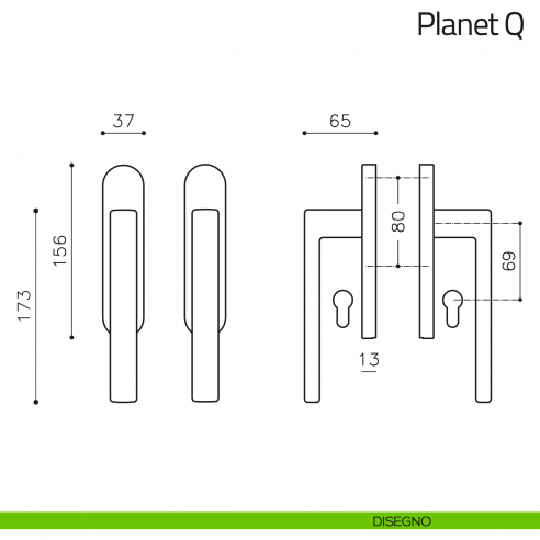 Maniglione per alzante scorrevole Planet corto Olivari accoppiato disegno