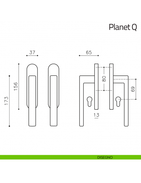 Maniglione per alzante scorrevole Planet corto Olivari accoppiato disegno