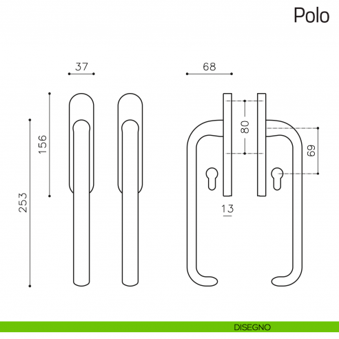 Maniglione per alzante scorrevole Polo Olivari accoppiato disegno