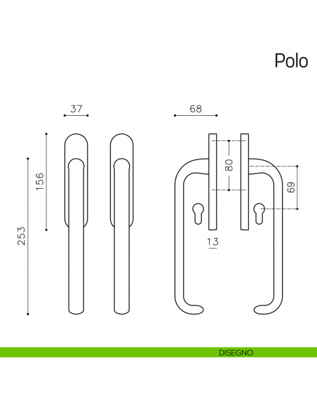 Maniglione per alzante scorrevole Polo Olivari accoppiato disegno