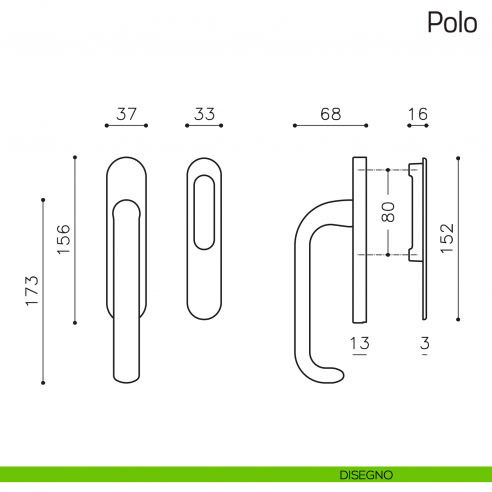 Maniglione per alzante scorrevole Polo Olivari singolo disegno
