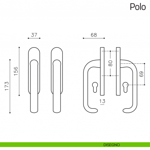 Maniglione per alzante scorrevole Polo Olivari accoppiato disegno