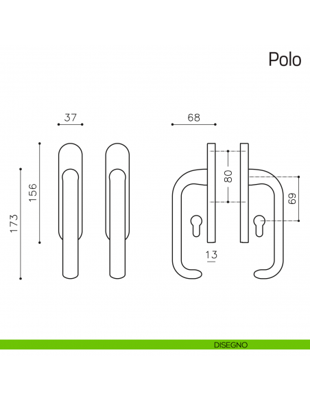 Maniglione per alzante scorrevole Polo Olivari accoppiato disegno
