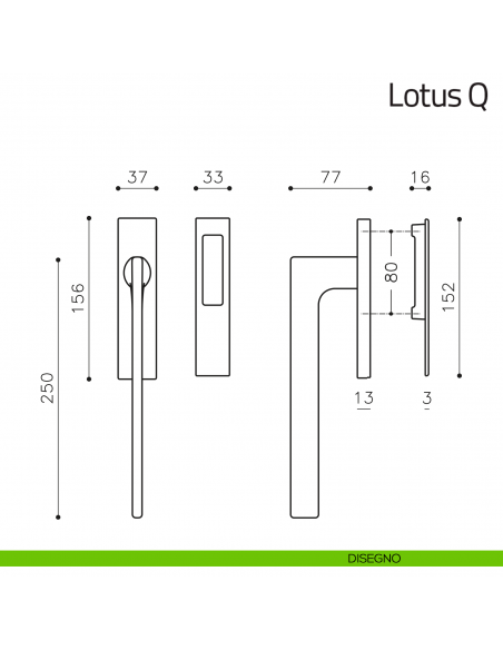 Maniglione per alzante scorrevole Lotus Q Olivari singolo disegno
