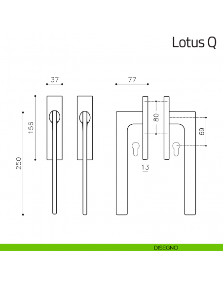 Maniglione per alzante scorrevole Lotus Q Olivari accoppiato disegno