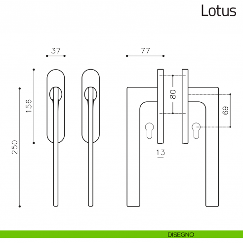 Maniglione per alzante scorrevole Lotus Olivari accoppiato disegno