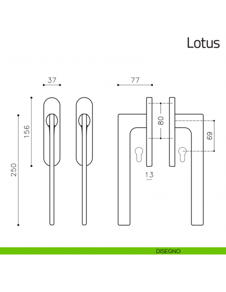 Maniglione per alzante scorrevole Lotus Olivari accoppiato disegno