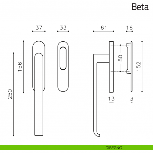Maniglione per alzante scorrevole Beta Olivari singolo disegno