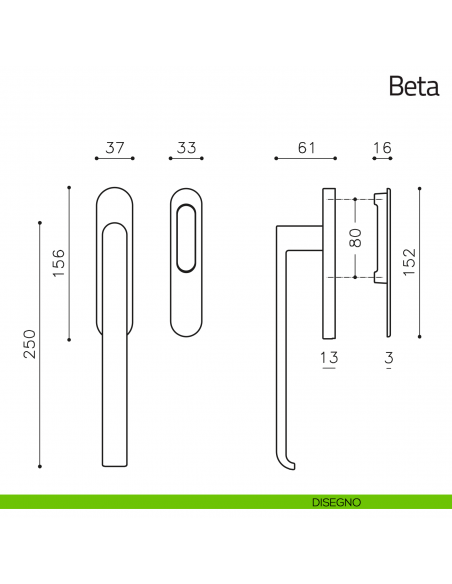 Maniglione per alzante scorrevole Beta Olivari singolo disegno