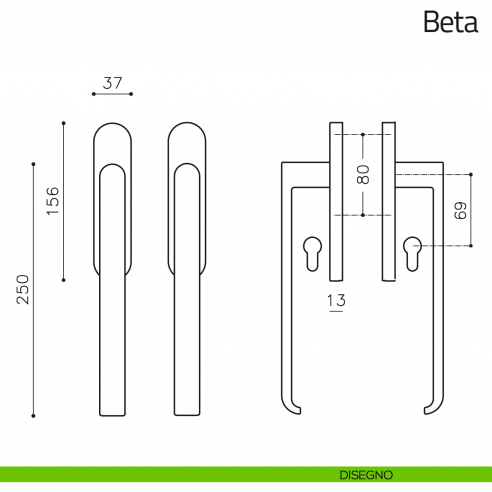 Maniglione per alzante scorrevole Beta Olivari accoppiato disegno
