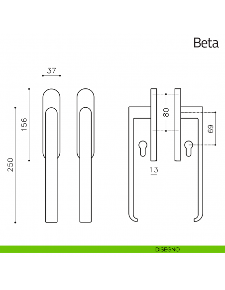 Maniglione per alzante scorrevole Beta Olivari accoppiato disegno