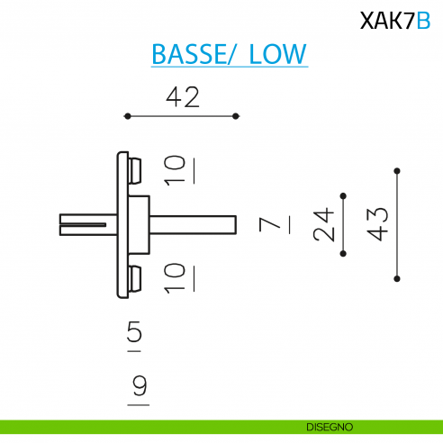Movimento XAK7B per maniglia finestra Olivari bassa 4 scatti disegno