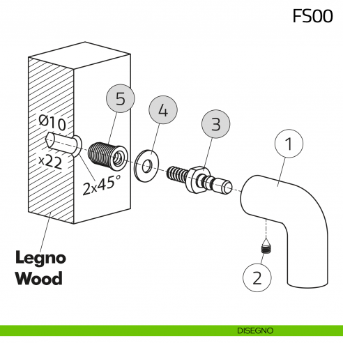 Kit fissaggio singolo maniglione senza rosetta Olivari disegno