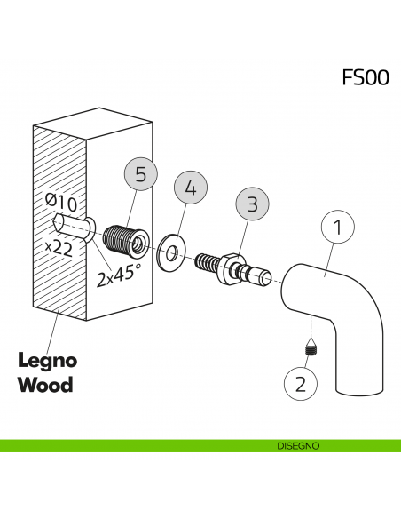 Kit fissaggio singolo maniglione senza rosetta Olivari disegno