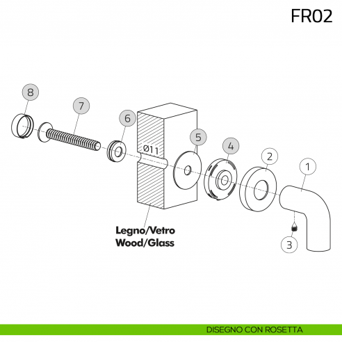 Kit fissaggio passante singolo maniglione Olivari con rosetta