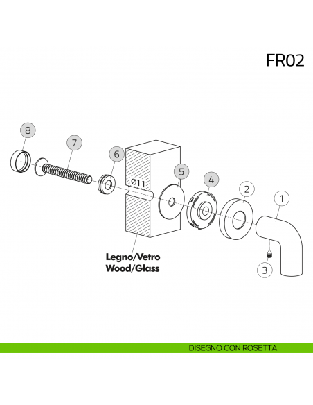 Kit fissaggio passante singolo maniglione Olivari con rosetta