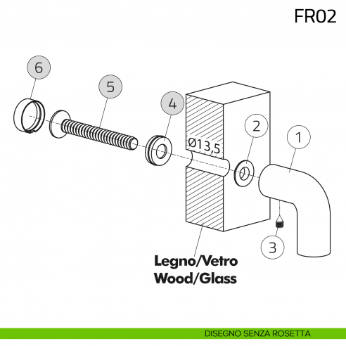 Kit fissaggio passante singolo maniglione Olivari senza rosetta