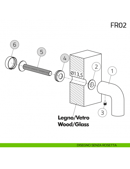 Kit fissaggio passante singolo maniglione Olivari senza rosetta