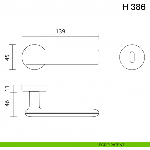 Maniglia per porta H 386 Valli collezione Fusital foro patent