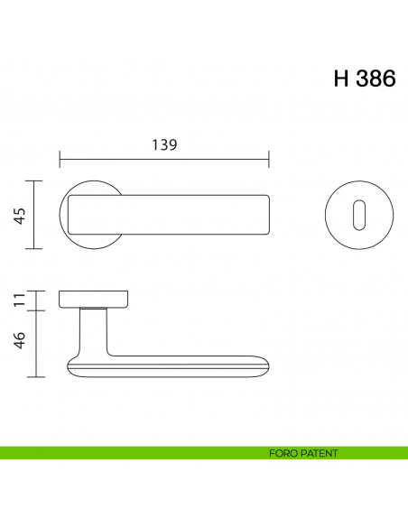 Maniglia per porta H 386 Valli collezione Fusital foro patent