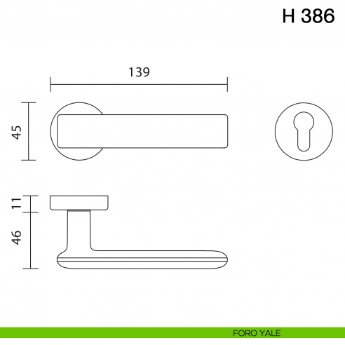 Maniglia per porta H 386 Valli collezione Fusital foro yale