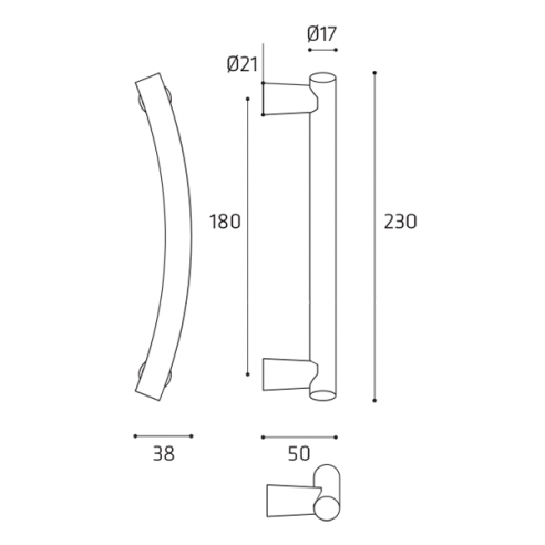 Maniglione per porta Sabbia Comit singolo 230 mm disegno