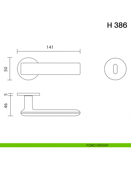 Maniglia per porta H 386 Valli collezione Fusital con rosetta fine foro patent
