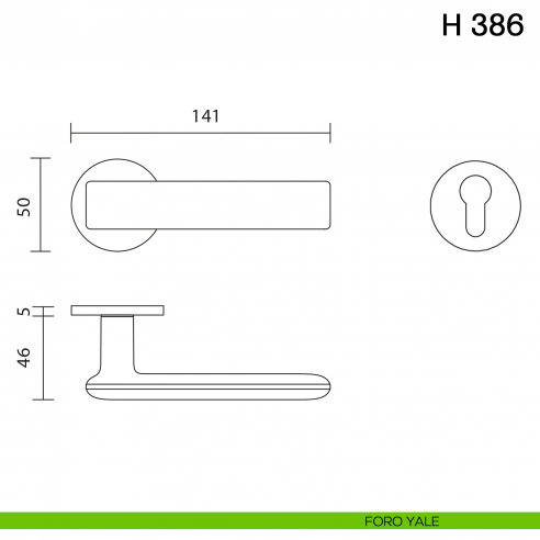 Maniglia per porta H 386 Valli collezione Fusital con rosetta fine foro yale