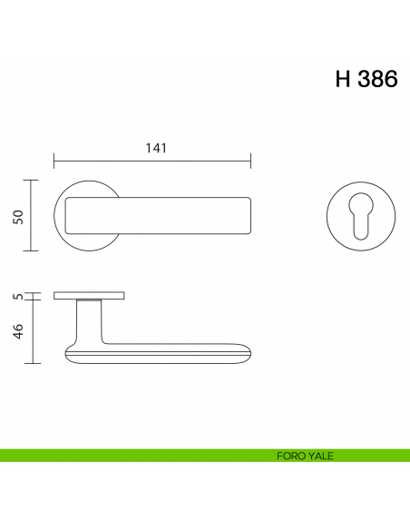 Maniglia per porta H 386 Valli collezione Fusital con rosetta fine foro yale