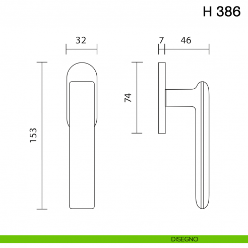 Maniglia per finestra martellina DK H 386 Valli collezione Fusital con rosetta fine disegno