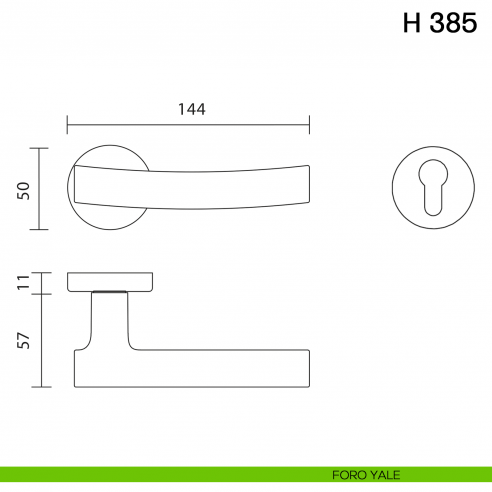 Maniglia per porta H 385 Valli collezione Fusital foro yale