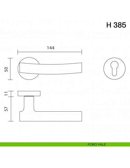 Maniglia per porta H 385 Valli collezione Fusital foro yale