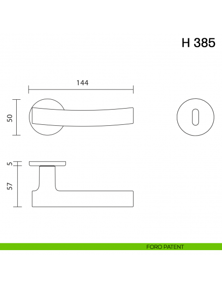 Maniglia per porta H 385 Valli collezione Fusital con rosetta fine foro patent
