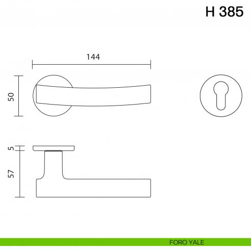 Maniglia per porta H 385 Valli collezione Fusital con rosetta fine foro yale