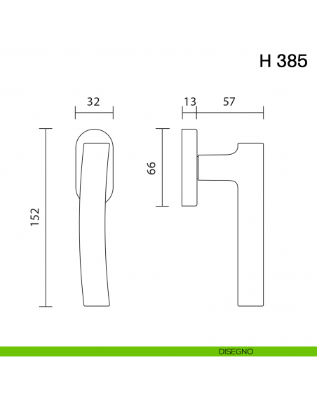 Maniglia per finestra martellina DK H 385 Valli collezione Fusital disegno