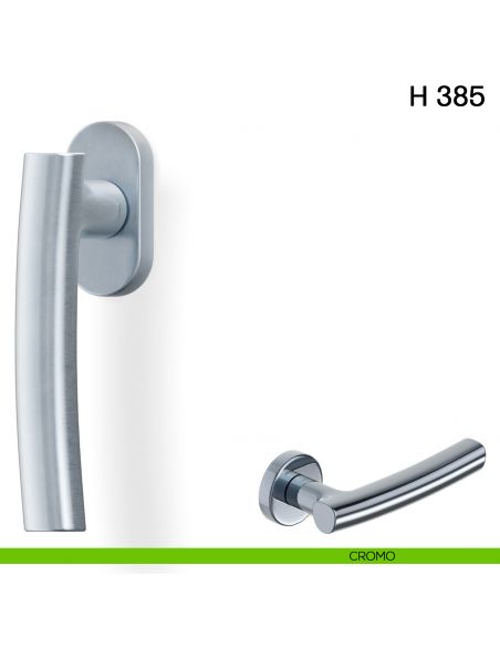 Maniglia per finestra martellina DK H 385 Valli collezione Fusital con rosetta fine cromo
