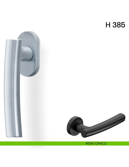 Maniglia per finestra martellina DK H 385 Valli collezione Fusital con rosetta fine neropaco