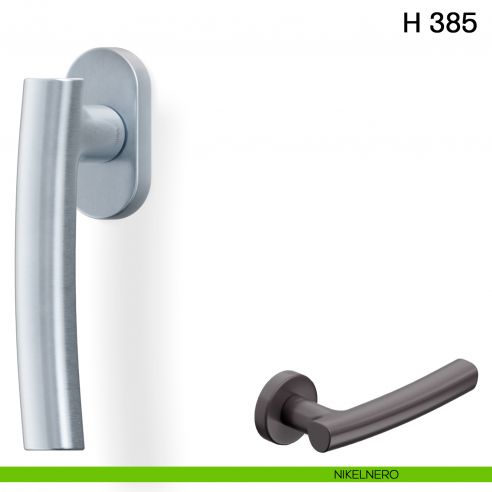 Maniglia per finestra martellina DK H 385 Valli collezione Fusital con rosetta fine nikelnero