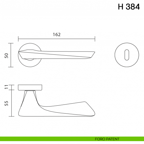 Maniglia per porta H 384 Valli collezione Fusital foro patent