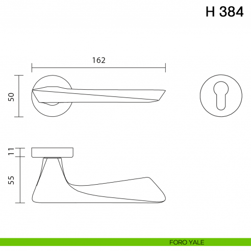 Maniglia per porta H 384 Valli collezione Fusital foro yale