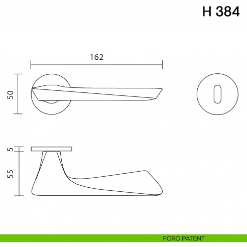 Maniglia per porta H 384 Valli collezione Fusital con rosetta fine foro patent