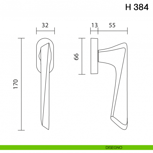 Maniglia per finestra martellina DK H 384 Valli collezione Fusital disegno
