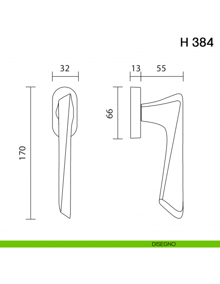 Maniglia per finestra martellina DK H 384 Valli collezione Fusital disegno